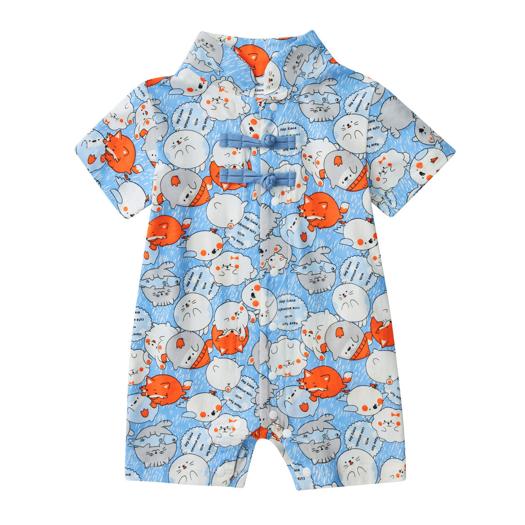 Purrfect Family Paws Baby Boy Blue Little Cats Cheongsam Romper Family Wear 0801 - quixoticmuses