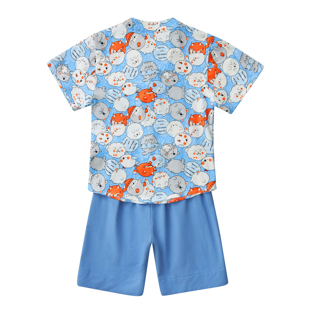 Purrfect Family Paws Baby Kids Boys Blue Cats Cheongsam Set Top n Shorts CNY Chinese New Year Outfit Family Wear 0818 - quixoticmuses