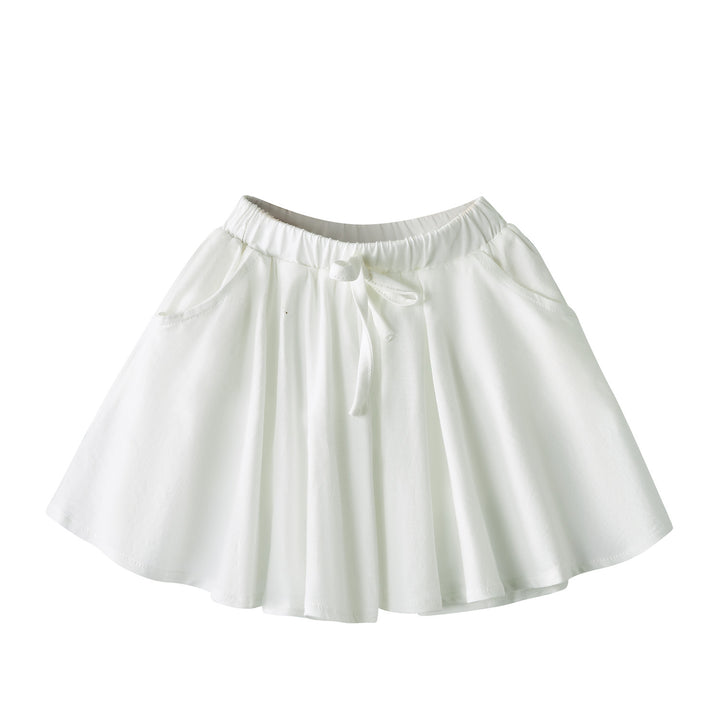 Baby Kids Plain White Pleated Detail Skort Culottes Shorts Skirt 100% Cotton Bottom National Day Outfit - quixoticmuses