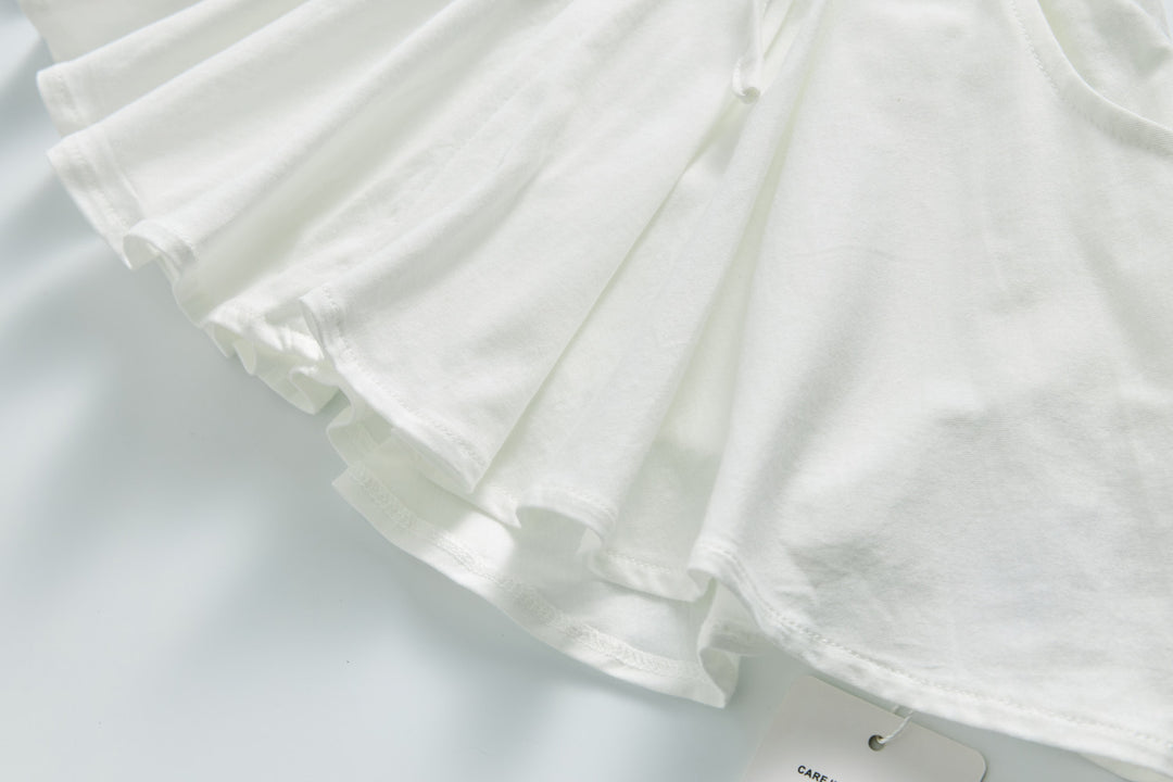 Baby Kids Plain White Pleated Detail Skort Culottes Shorts Skirt 100% Cotton Bottom National Day Outfit - quixoticmuses