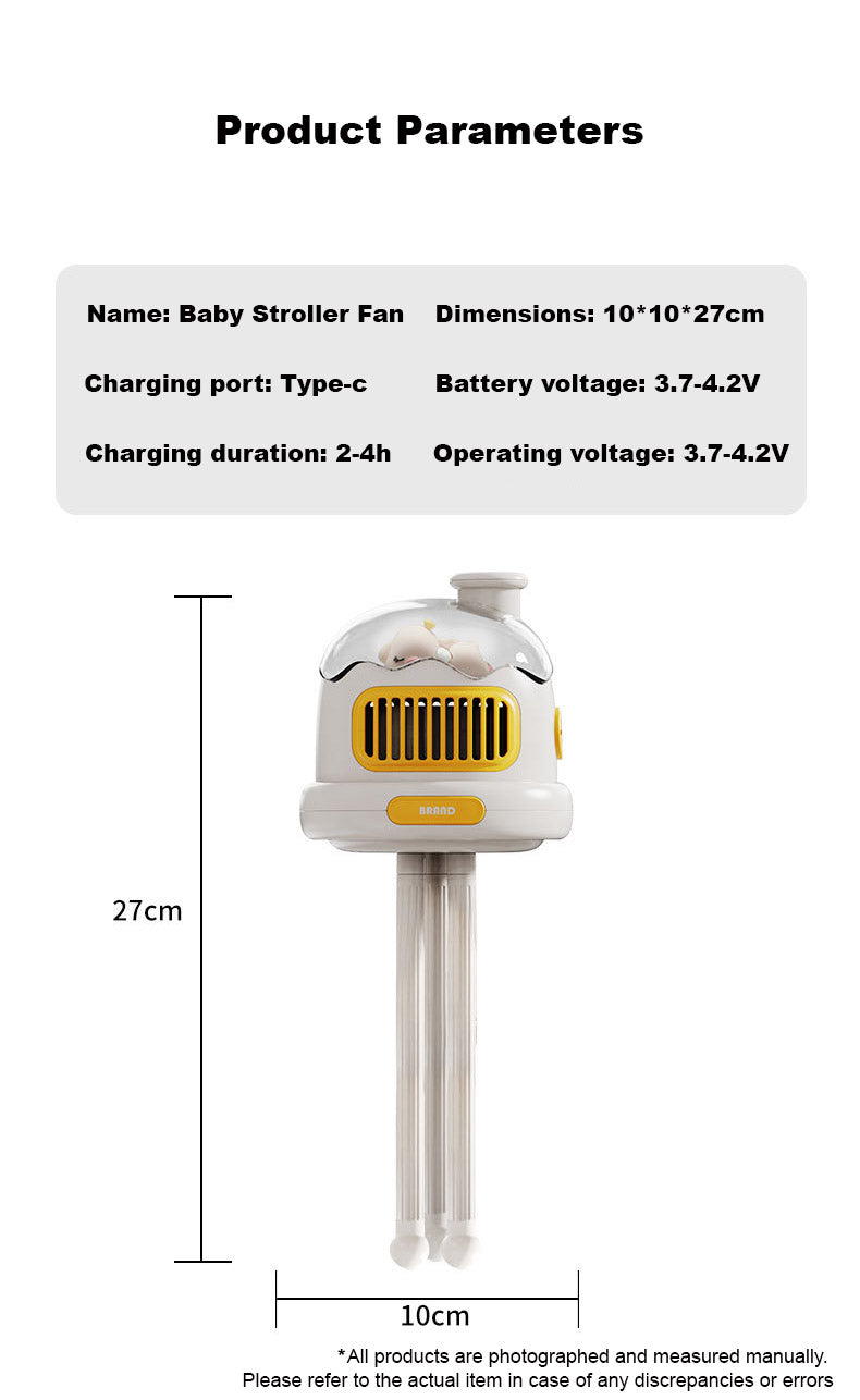 Baby Kids Leafless Mini Three-speed Airflow Night Light Mosquito Repellent Stroller Fan - quixoticmuses