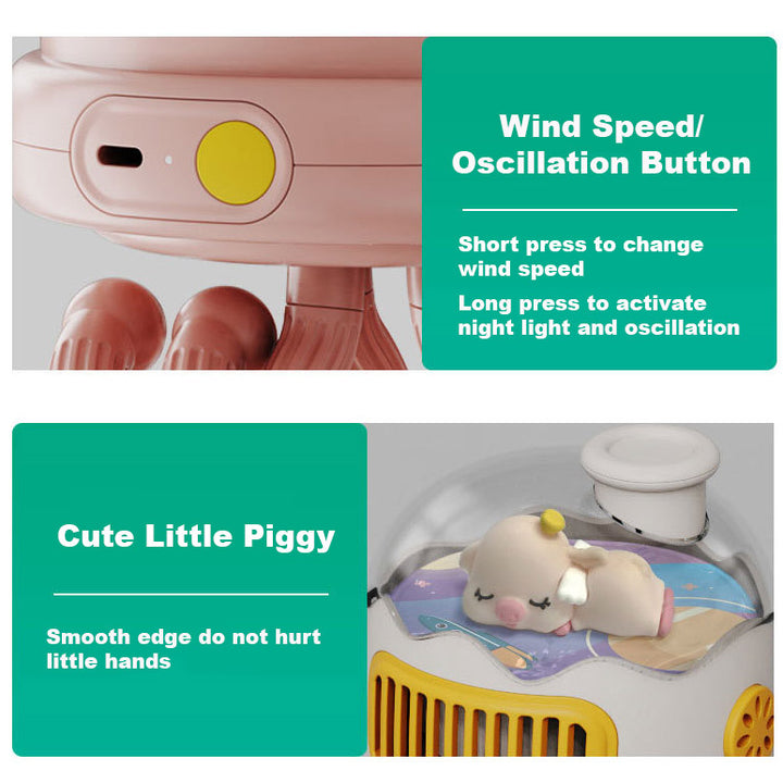 Baby Kids Leafless Oscillating Mini Three-speed Airflow Night Light Mosquito Repellent Stroller Fan - quixoticmuses