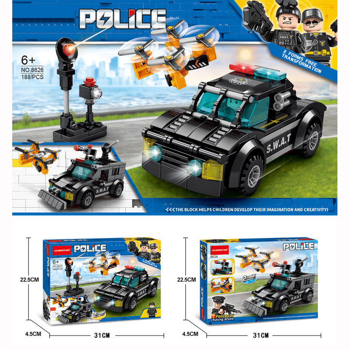 Kids Building Blocks 188 pcs Police Car Chasing Drone - quixoticmuses