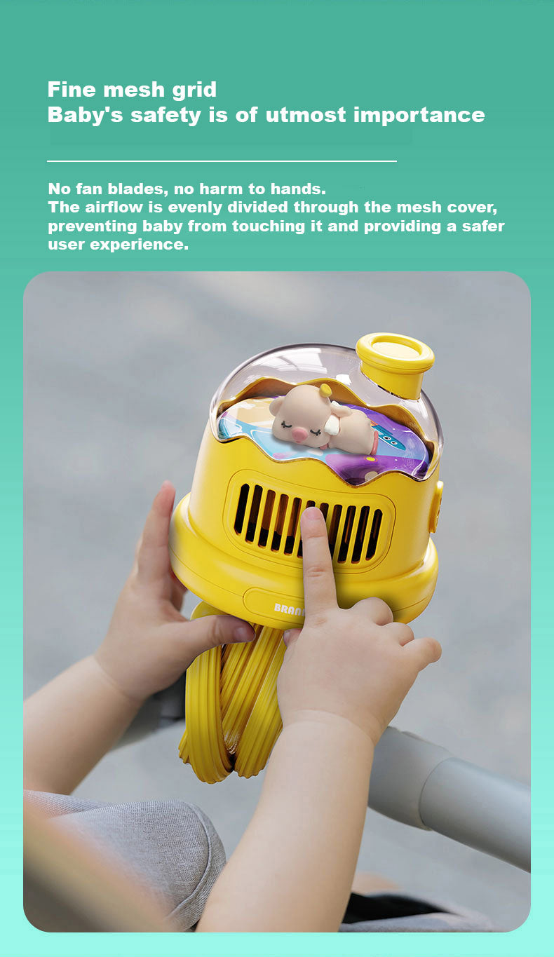 Baby Kids Leafless Mini Three-speed Airflow Night Light Mosquito Repellent Stroller Fan - quixoticmuses