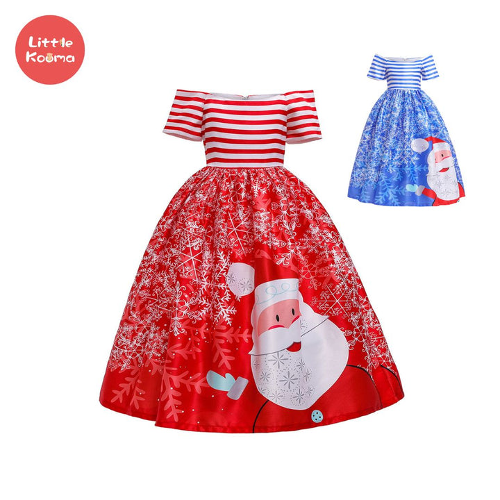 Kids Girls Drop Shoulder Santa Snow Flakes Dress Big Bowtie Christmas Outfit w Zip - quixoticmuses