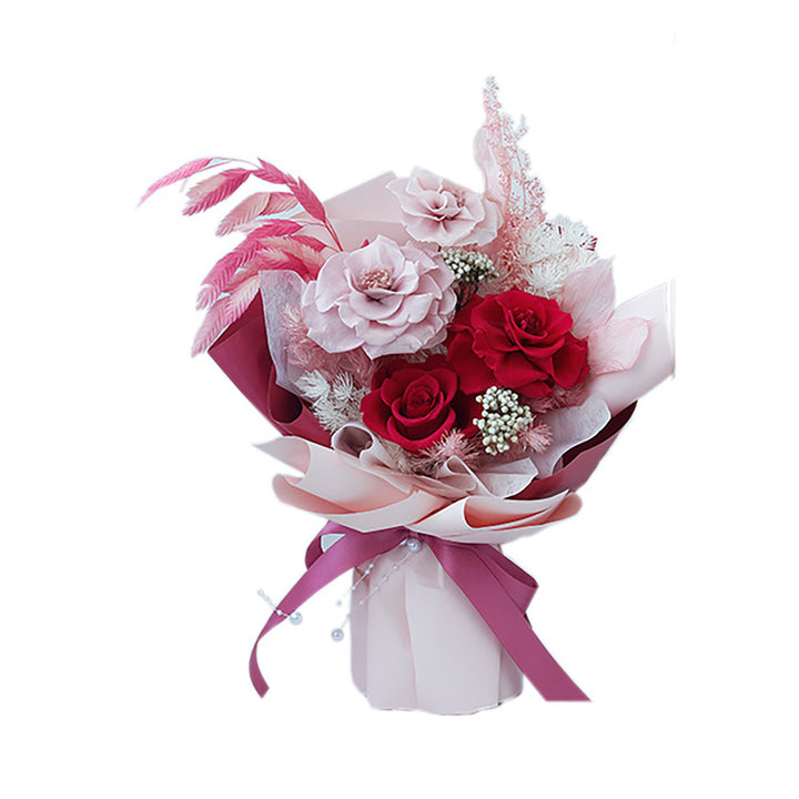 Roses Carnation Dried Flower Hand Bouquet For Mum Baby Shower Gift - quixoticmuses