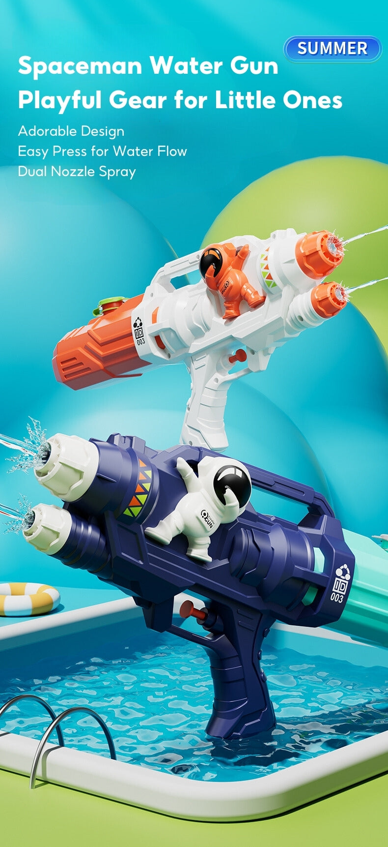 Baby Kids Animal Astronaut Water Blaster Gun Shooter Swimming Pool Toys - quixoticmuses