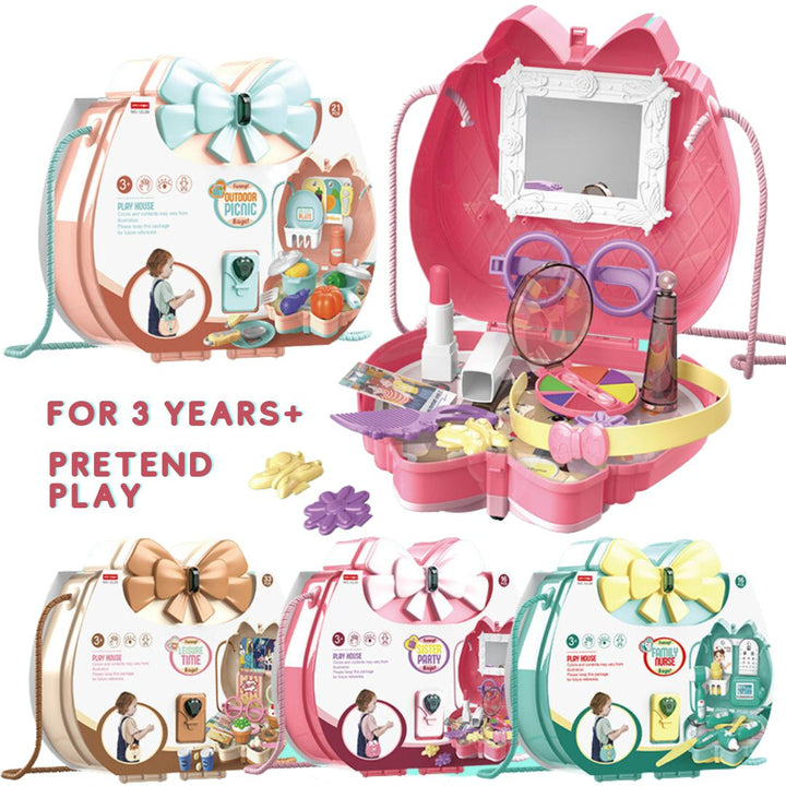 Kids Girls Pretend Play Sling Bag - Kitchen Make Up Doctor Nurse Picnic Travel Role Play Bag - quixoticmuses