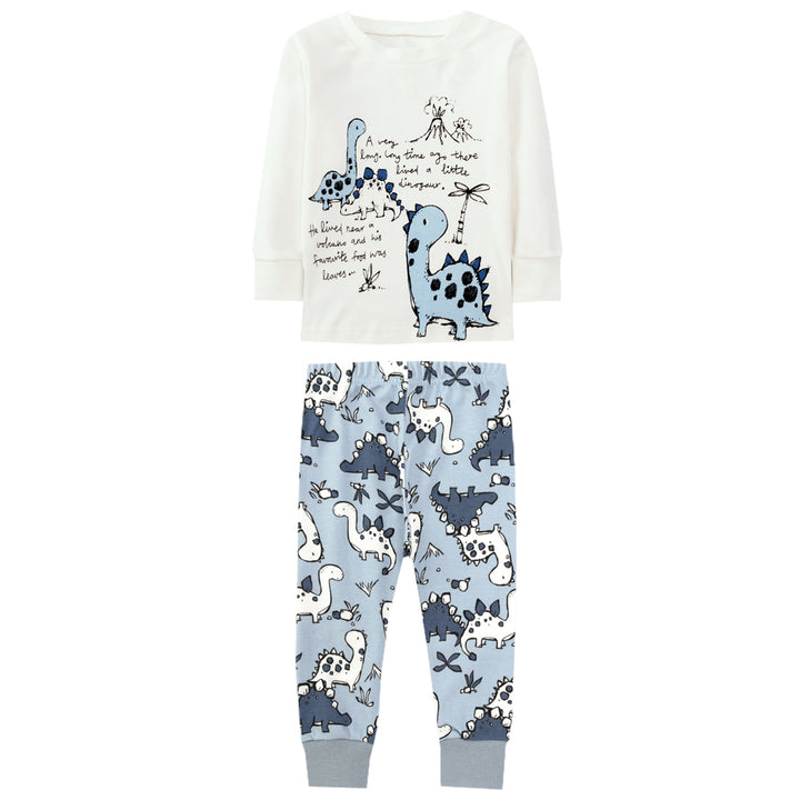 Baby Kids Pajamas Dinosaur White Top n Blue Pants Set - quixoticmuses