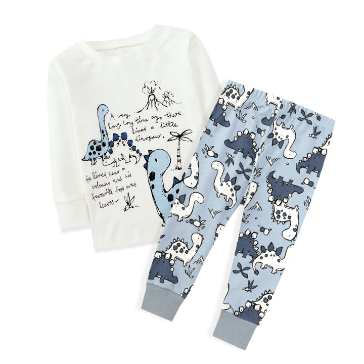 Baby Kids Pajamas Dinosaur White Top n Blue Pants Set - quixoticmuses