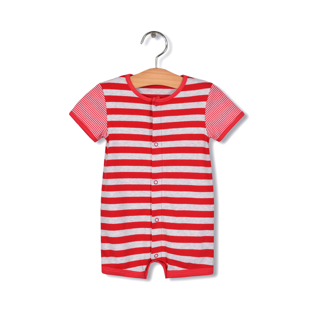 Baby Boy Red Stripe Romper w Embroidered Puppy - quixoticmuses