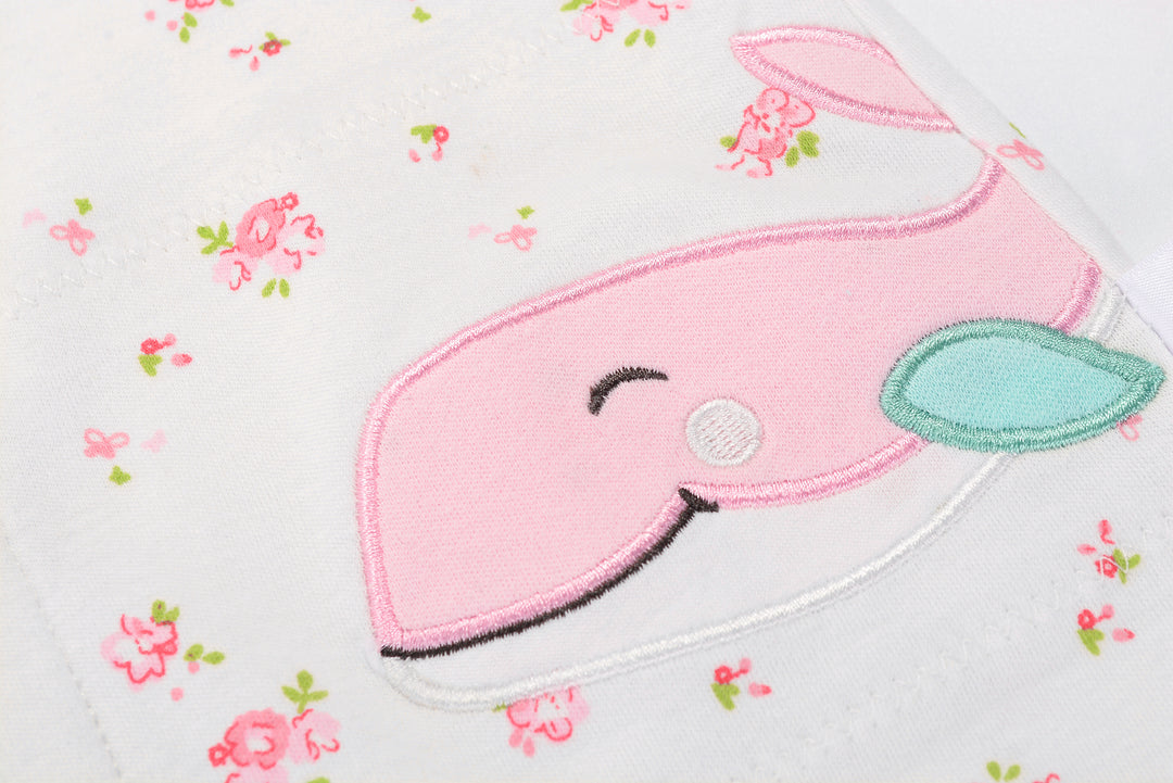 Baby Girl Romper Rose Prints w Embroidered Pink Whale - quixoticmuses