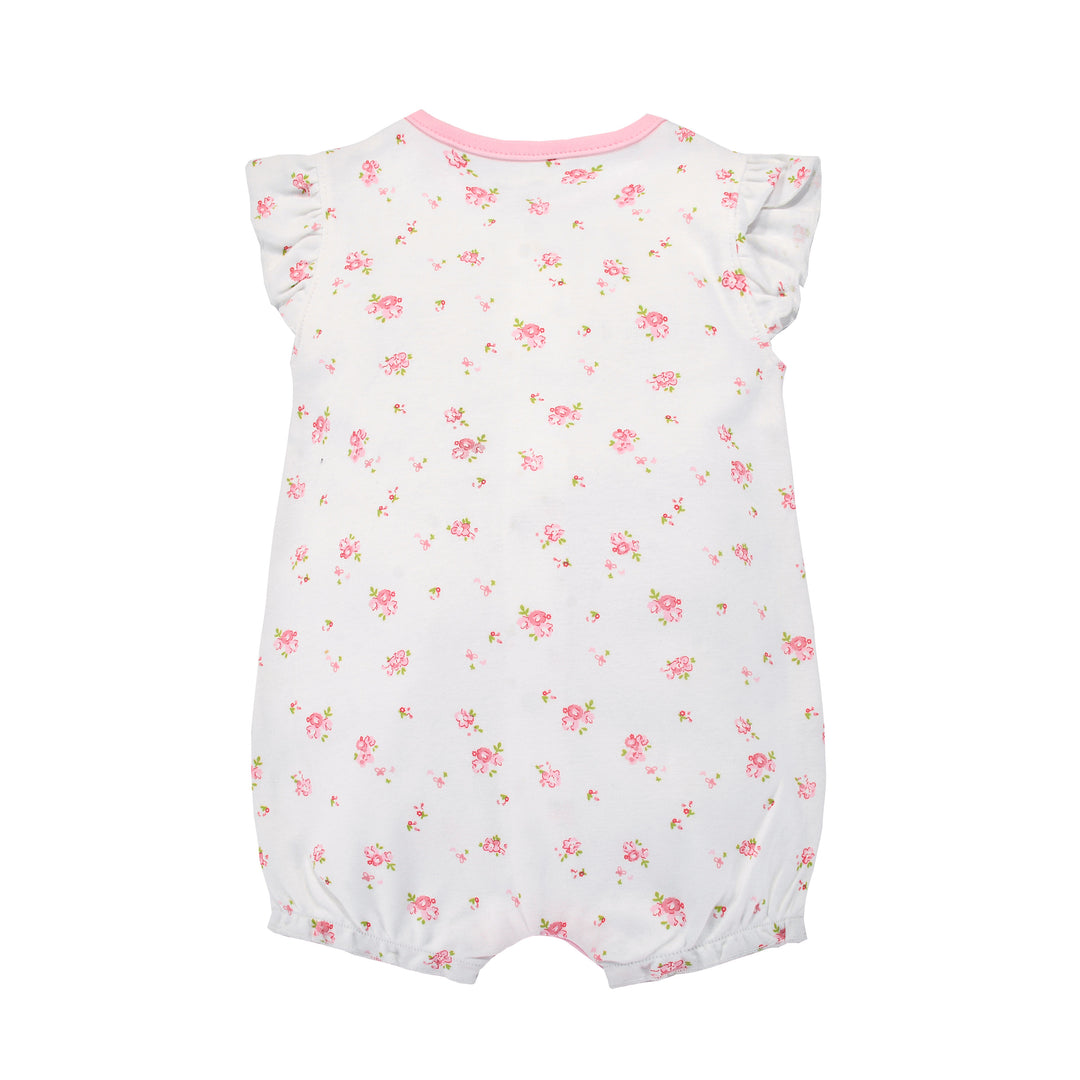 Baby Girl Romper Rose Prints w Embroidered Pink Whale - quixoticmuses