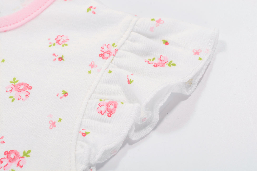 Baby Girl Romper Rose Prints w Embroidered Pink Whale - quixoticmuses