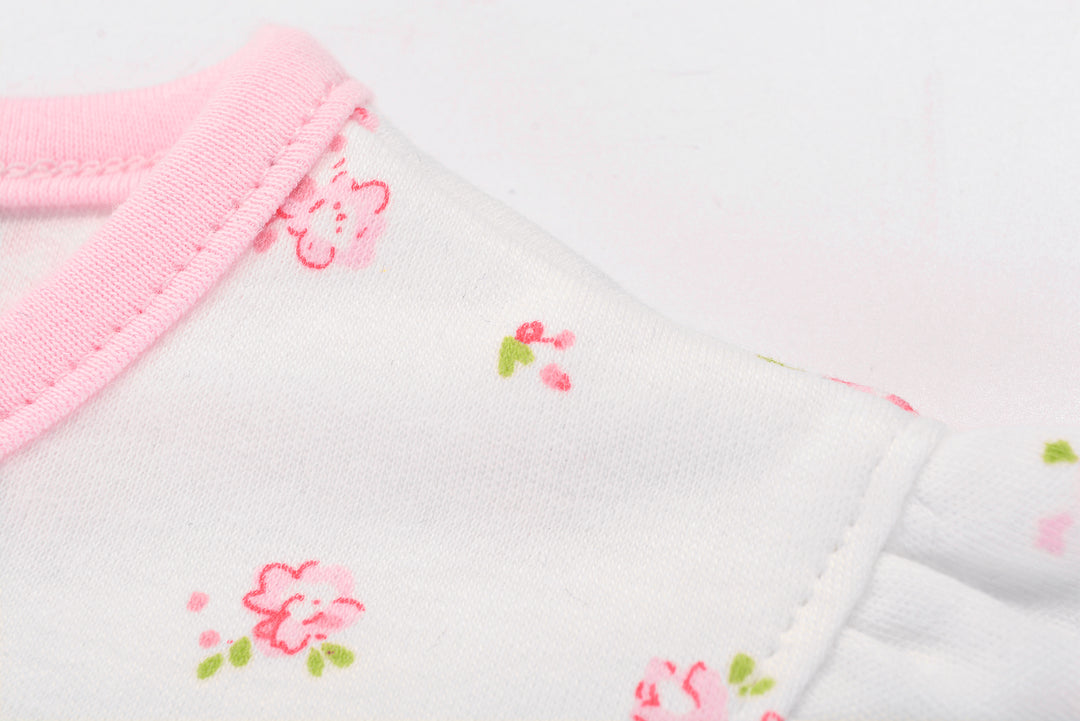 Baby Girl Romper Rose Prints w Embroidered Pink Whale - quixoticmuses