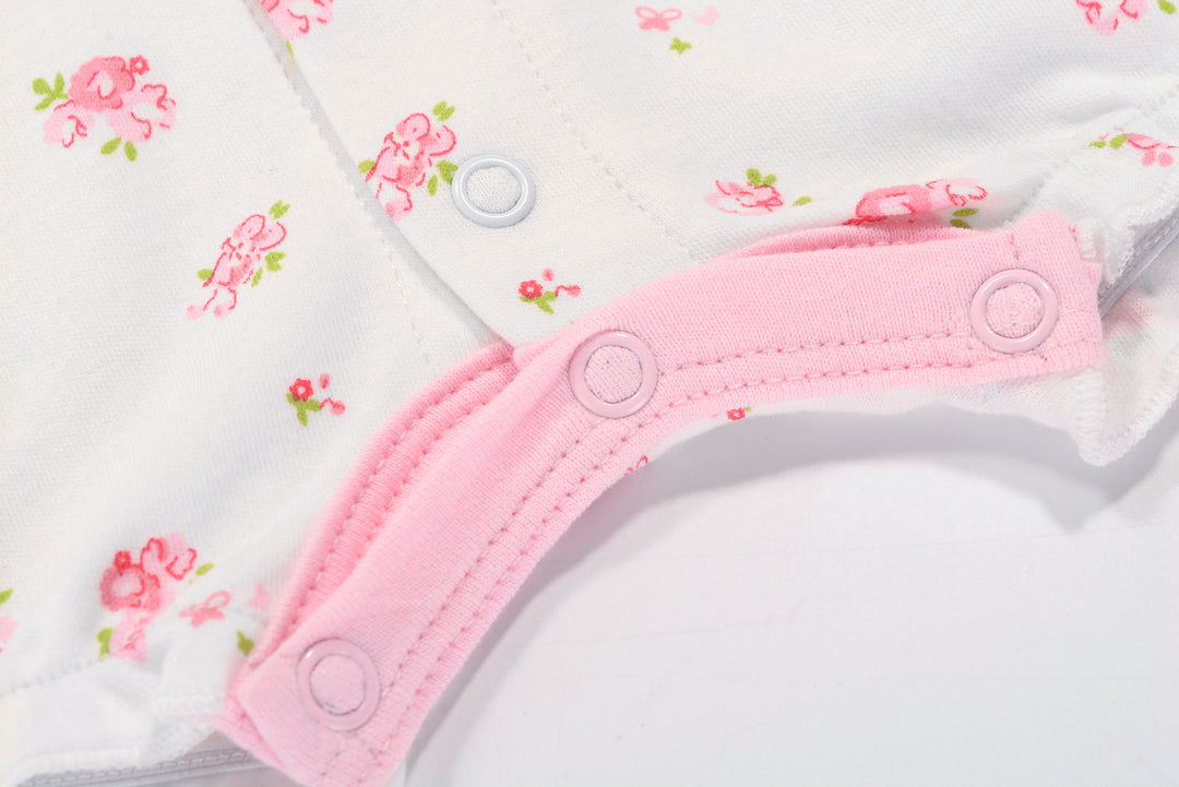 Baby Girl Romper Rose Prints w Embroidered Pink Whale - quixoticmuses