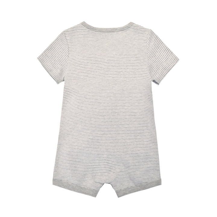 Baby Boy Grey Stripe Romper w Embroidered Truck - quixoticmuses