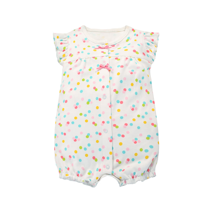 Baby Girl Romper Colorful Prints w Embroidered Rainbow - quixoticmuses