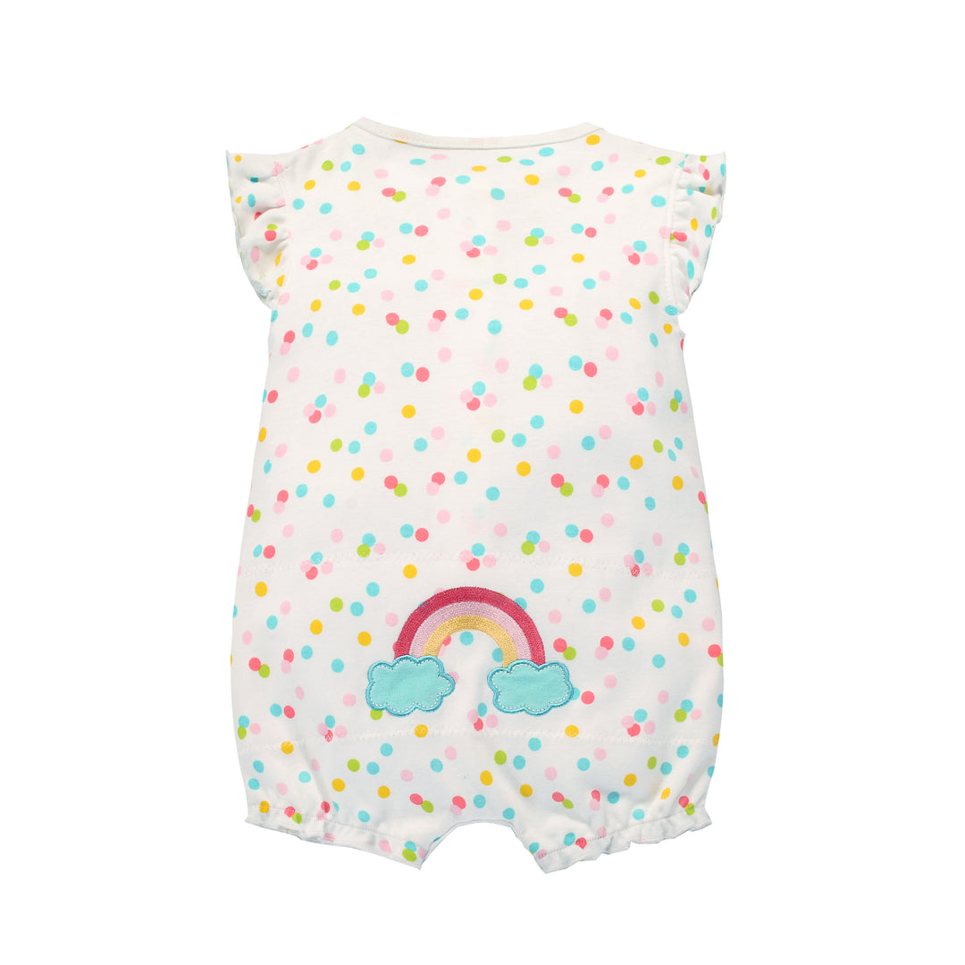 Baby Girl Romper Colorful Prints w Embroidered Rainbow - quixoticmuses