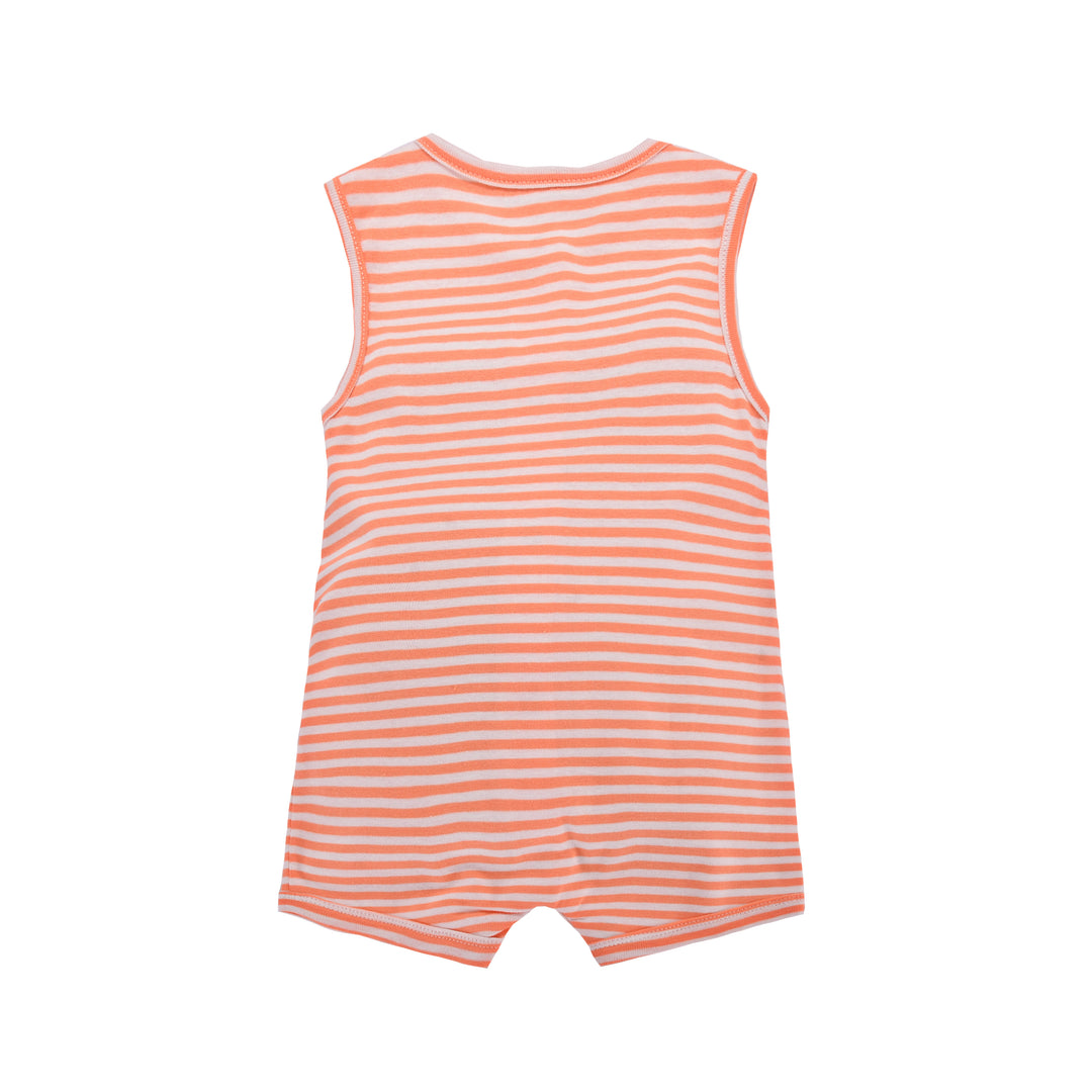 Baby Boy Sleeveless Orange Stripe Romper w Embroidered Shark - quixoticmuses