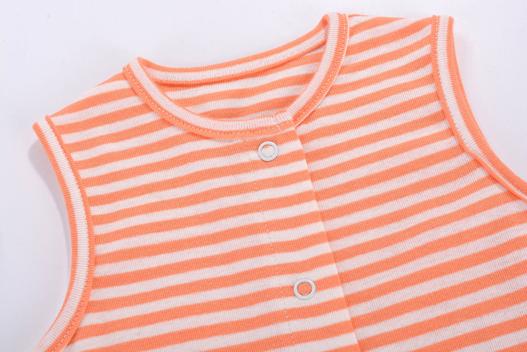 Baby Boy Sleeveless Orange Stripe Romper w Embroidered Shark - quixoticmuses