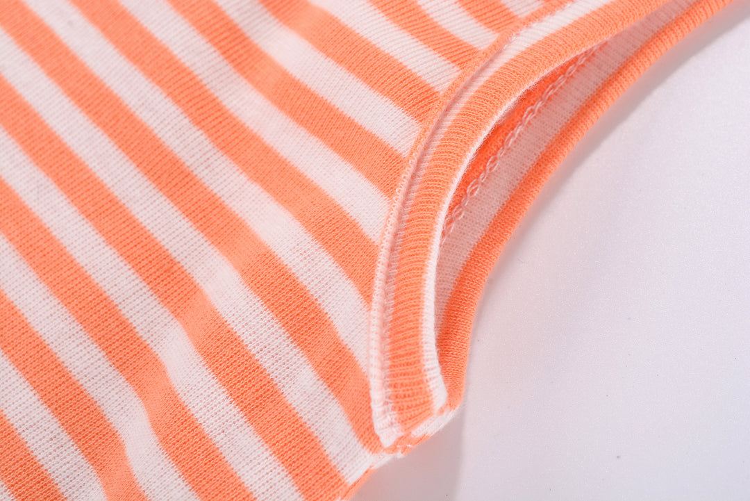 Baby Boy Sleeveless Orange Stripe Romper w Embroidered Shark - quixoticmuses