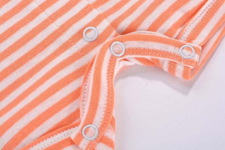 Baby Boy Sleeveless Orange Stripe Romper w Embroidered Shark - quixoticmuses