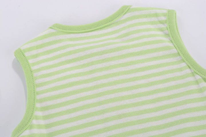 Baby Boy Sleeveless Green Stripe Romper w Embroidered Boat - quixoticmuses