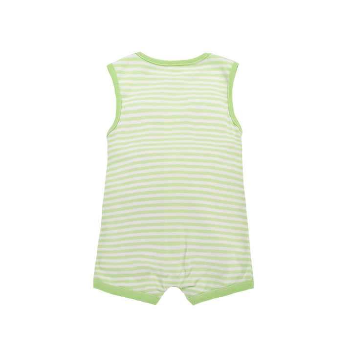 Baby Boy Sleeveless Green Stripe Romper w Embroidered Boat - quixoticmuses