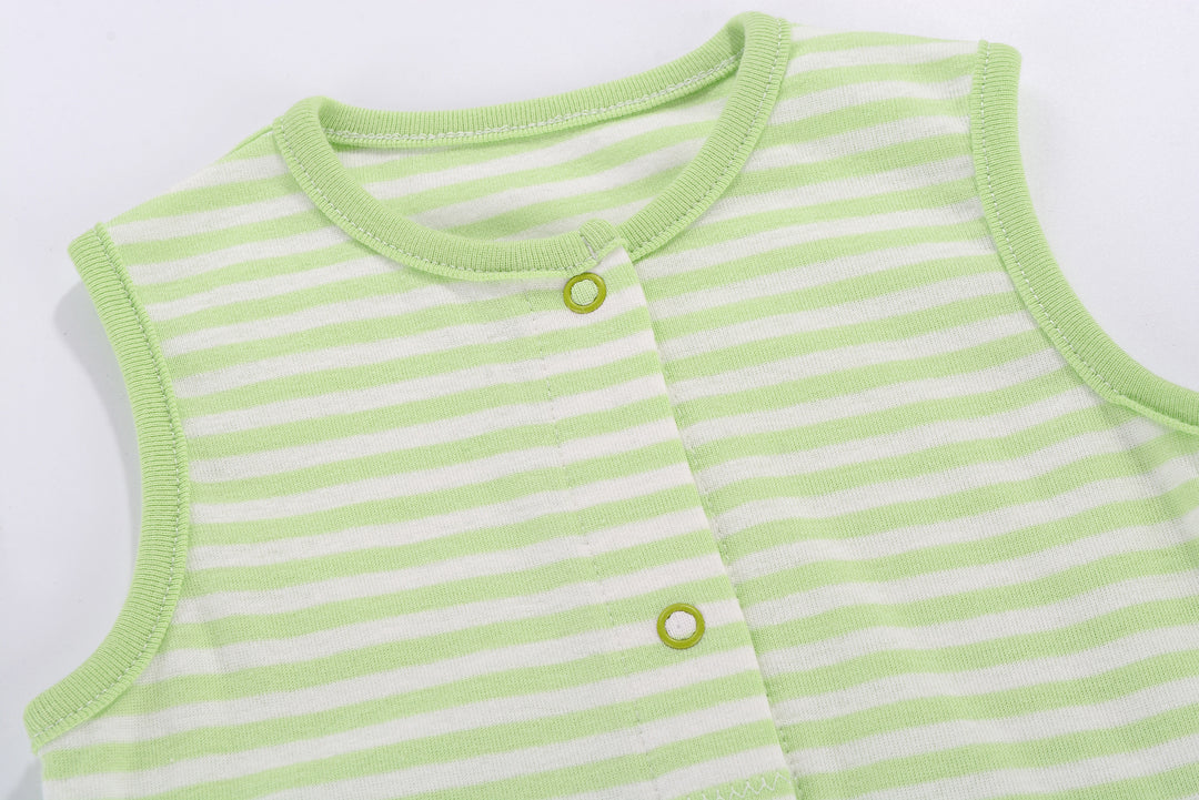 Baby Boy Sleeveless Green Stripe Romper w Embroidered Boat - quixoticmuses