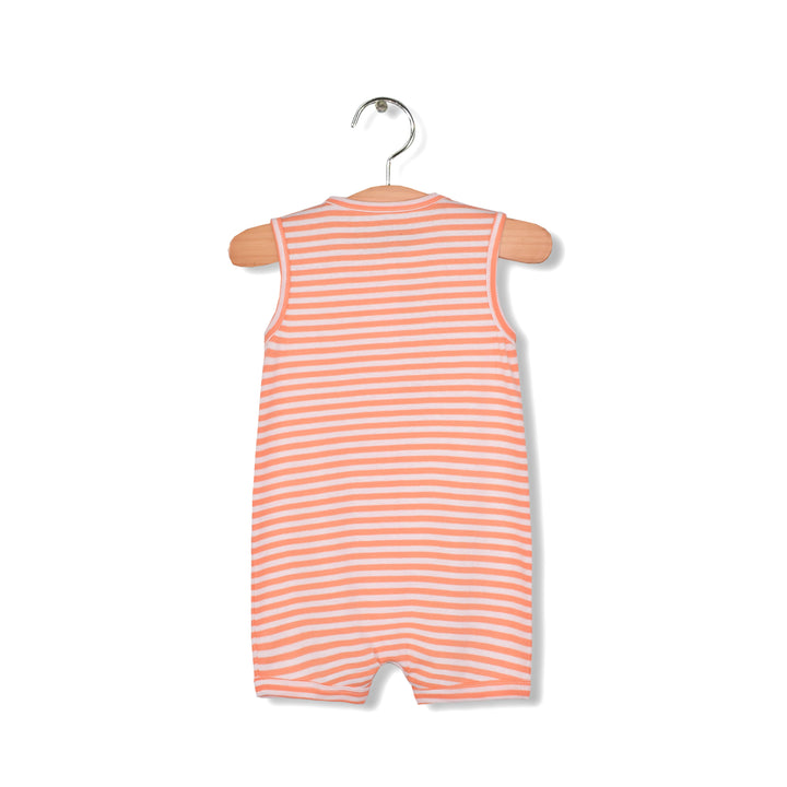 Baby Boy Sleeveless Orange Stripe Romper w Embroidered Shark - quixoticmuses