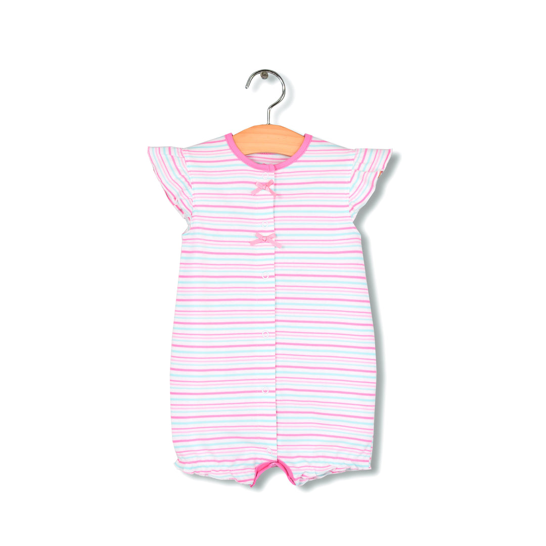 Baby Girl Romper Pink Blue Stripes w Embroidered Ice Cream - quixoticmuses