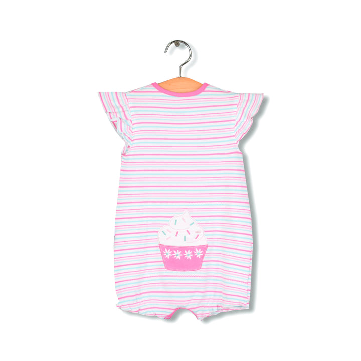 Baby Girl Romper Pink Blue Stripes w Embroidered Ice Cream - quixoticmuses