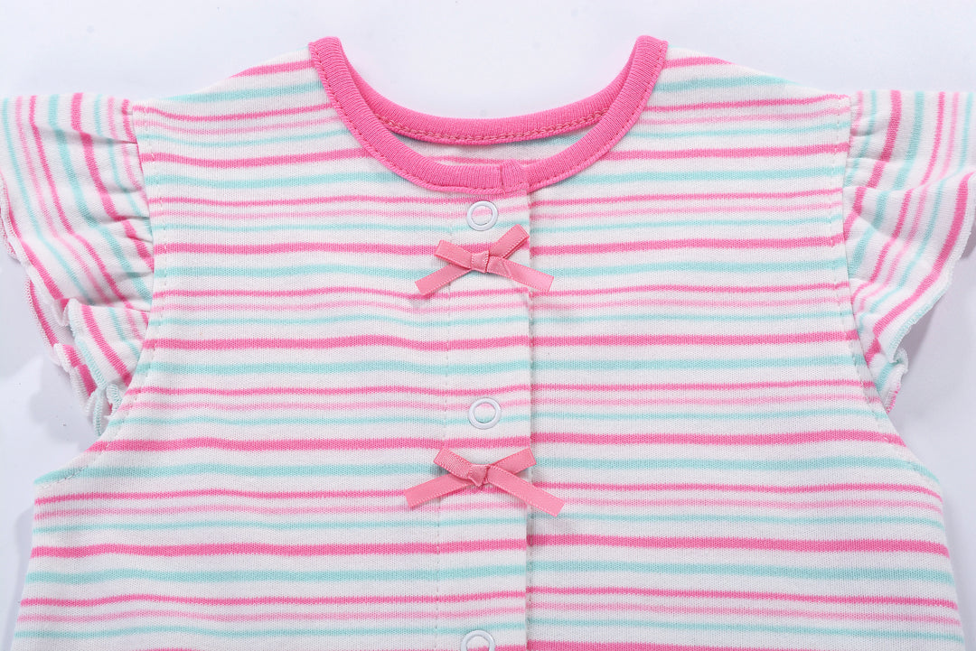 Baby Girl Romper Pink Blue Stripes w Embroidered Ice Cream - quixoticmuses