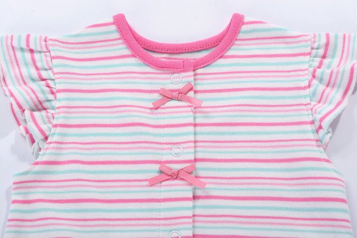 Baby Girl Romper Pink Blue Stripes w Embroidered Ice Cream - quixoticmuses