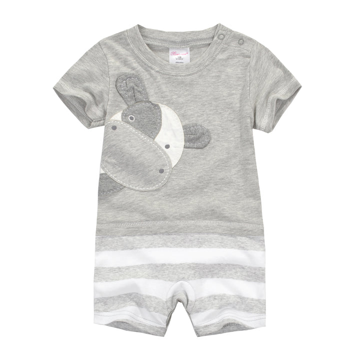 Baby Boy Grey Romper w Embroidered Cow - quixoticmuses