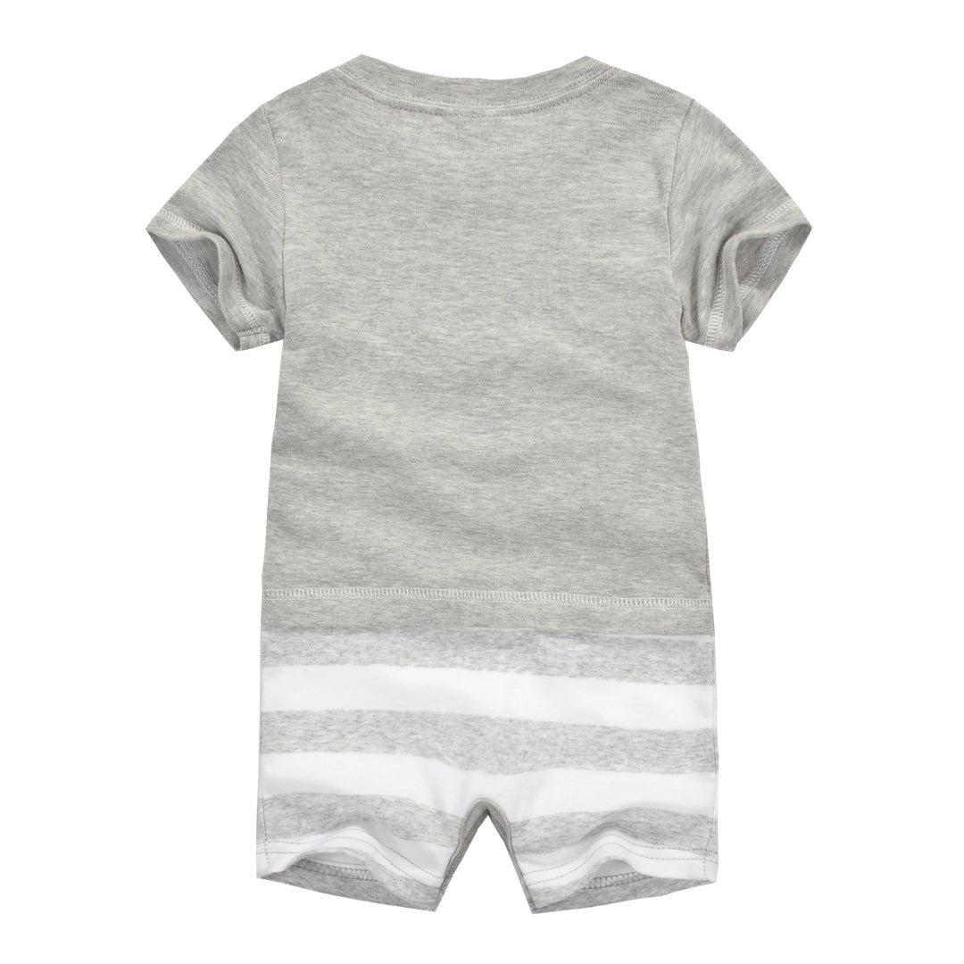 Baby Boy Grey Romper w Embroidered Cow - quixoticmuses