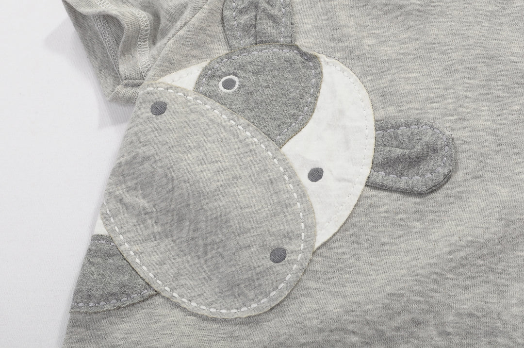 Baby Boy Grey Romper w Embroidered Cow - quixoticmuses