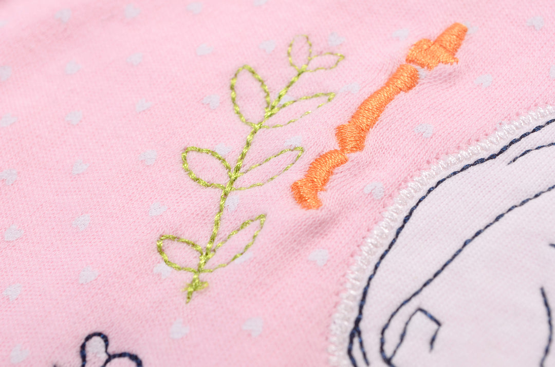 Baby Girl Romper Pink w Embroidered Rabbits - quixoticmuses