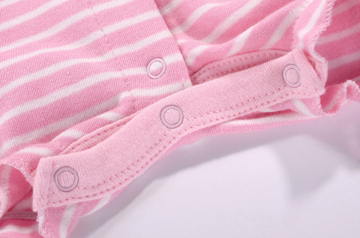 Baby Girl Romper Pink Stripes w Embroidered Little Mouse - quixoticmuses