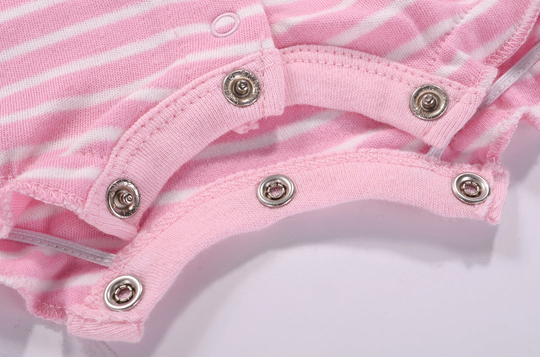 Baby Girl Romper Pink Stripes w Embroidered Little Mouse - quixoticmuses