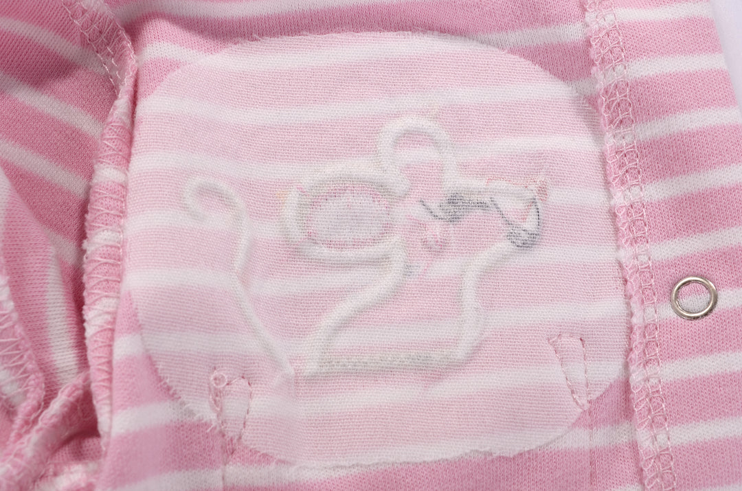 Baby Girl Romper Pink Stripes w Embroidered Little Mouse - quixoticmuses