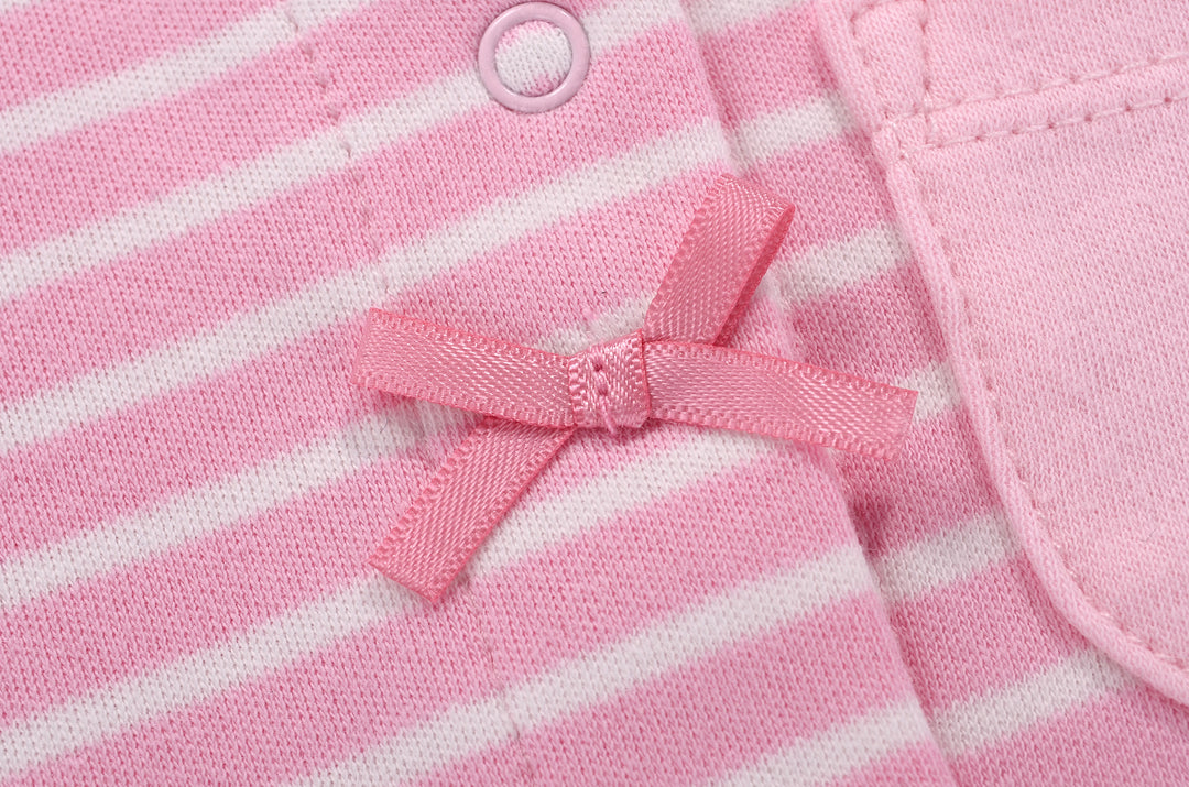 Baby Girl Romper Pink Stripes w Embroidered Little Mouse - quixoticmuses