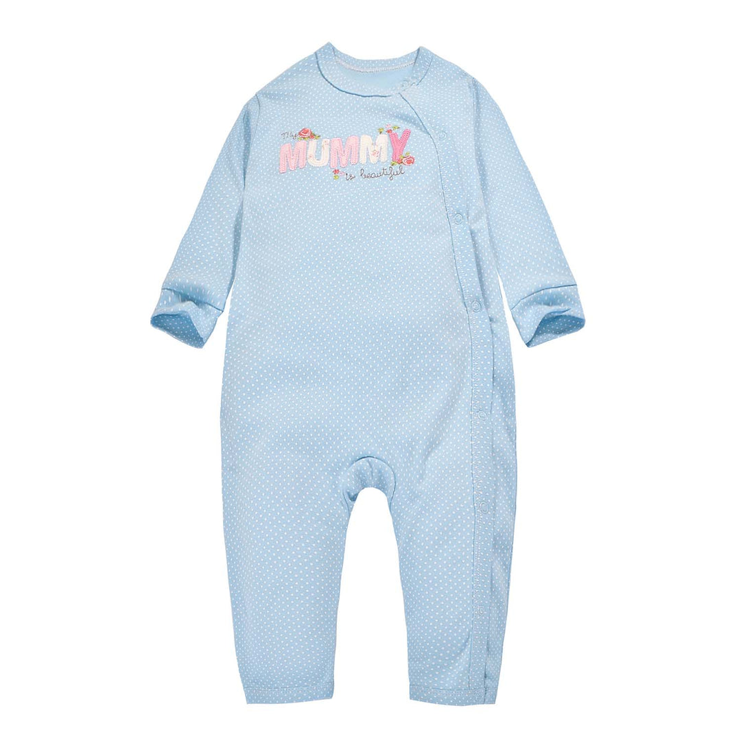 Baby Blue w White Dots Mummy Is Beautiful Jumpsuit All In One - quixoticmuses