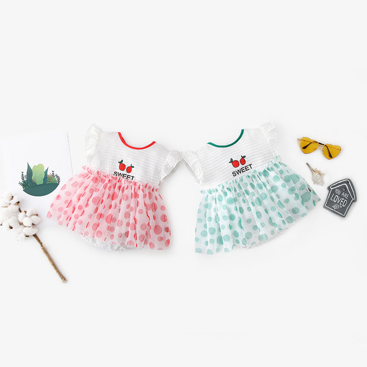 [ZBG09] Baby Girl Fruit Bodysuit Dress Voile Dotted Skirt - quixoticmuses