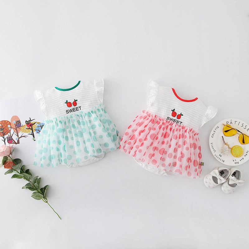 [ZBG09] Baby Girl Fruit Bodysuit Dress Voile Dotted Skirt - quixoticmuses