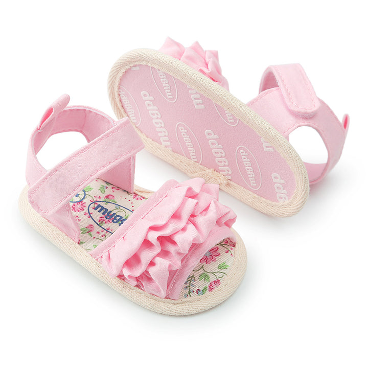 Baby Girl Ruffled Floral Sandals Magic Tape - quixoticmuses