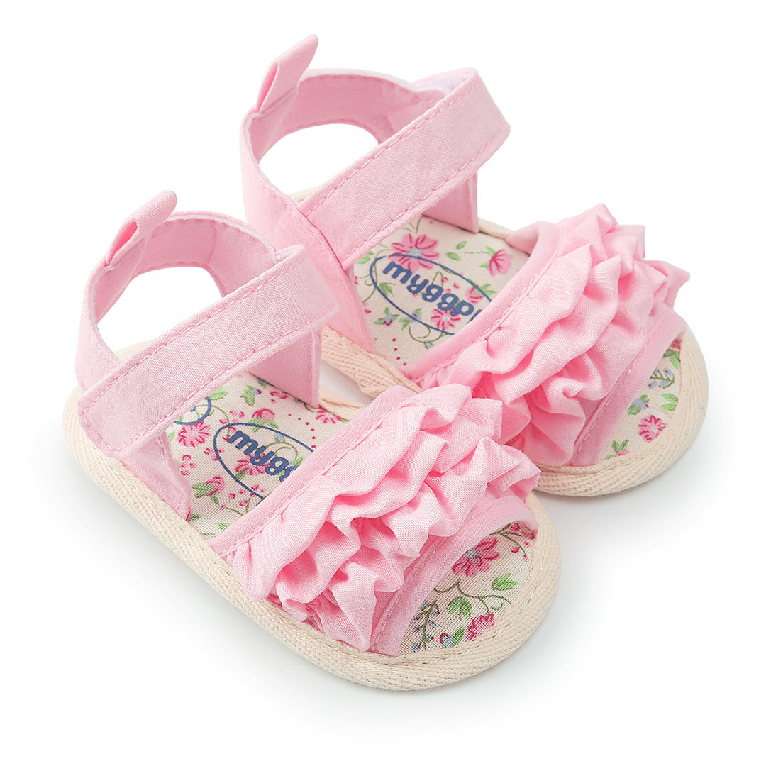 Baby Girl Ruffled Floral Sandals Magic Tape - quixoticmuses