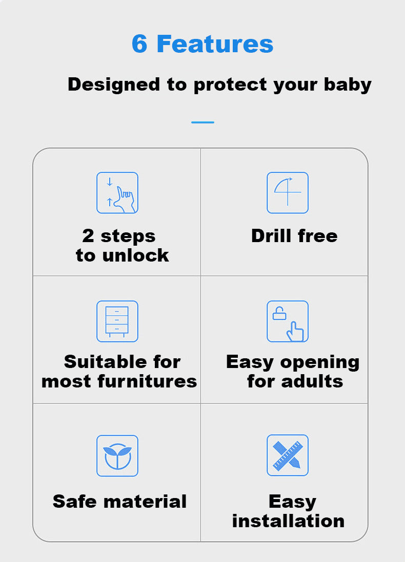 Baby Kids Drill Free Furniture Cabinet Cupboard Drawer Fridge Safety Lock 3M Adhesives Cabinet Latches - quixoticmuses