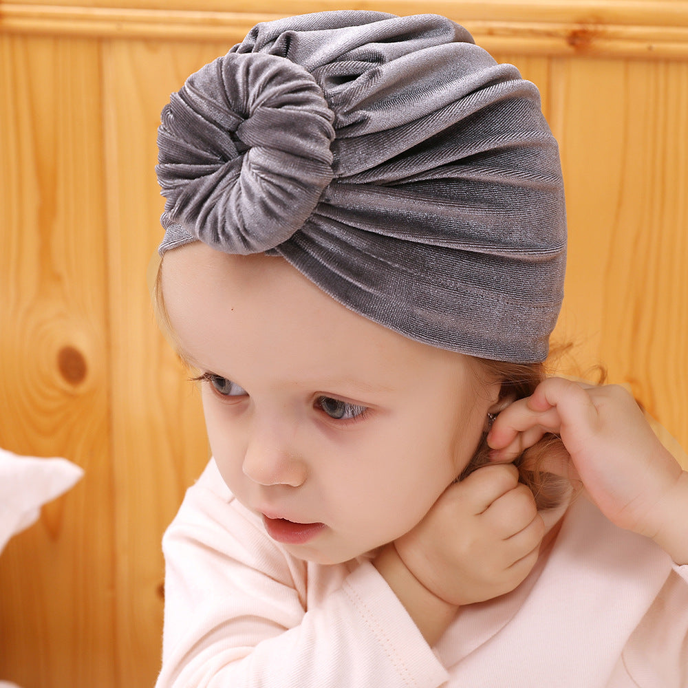 Baby Girl's Velour Turban Hat w Donut - 0816 - quixoticmuses